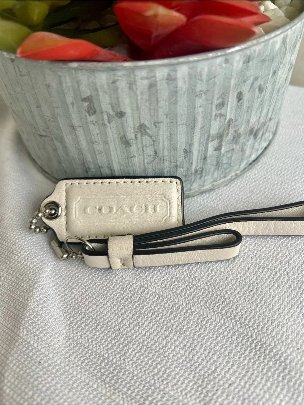 Coach White Leather Hang Tag and Loop Set